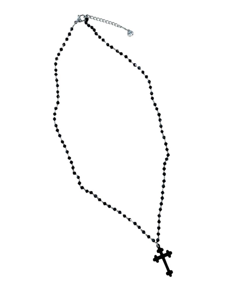 Sk8Er Rock Black Cross Beads Chain Necklace