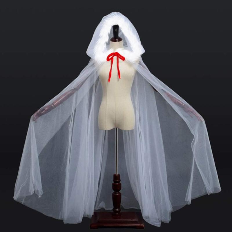 Mesh Hooded Cloak Robe Mrs Santa Clauses Costume Cape Halloween Christmas Costumes for Women Girls Wizard Robe Gifts
