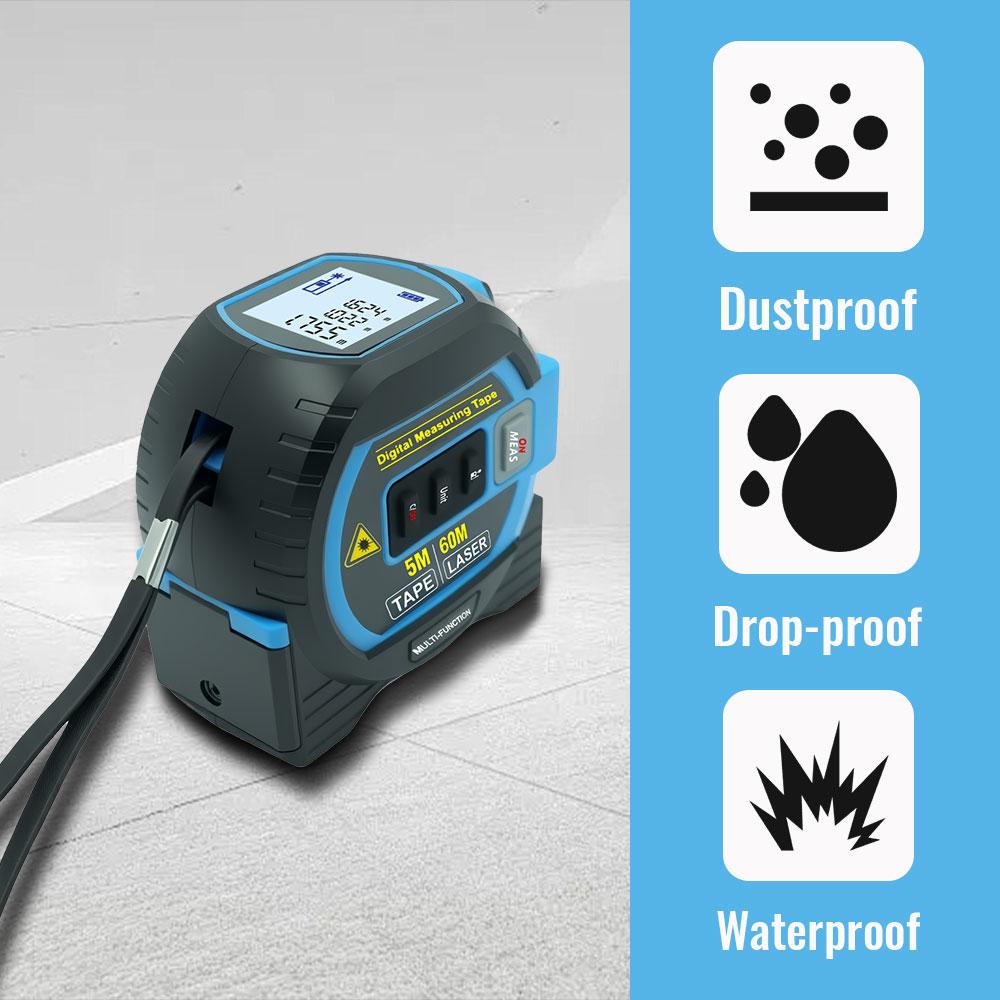 Laser Tape Measure Meter Building Measurement Device 3in1 Laser Rangefinder 5M Tape 60M Laser Measure with LCD Digital Display