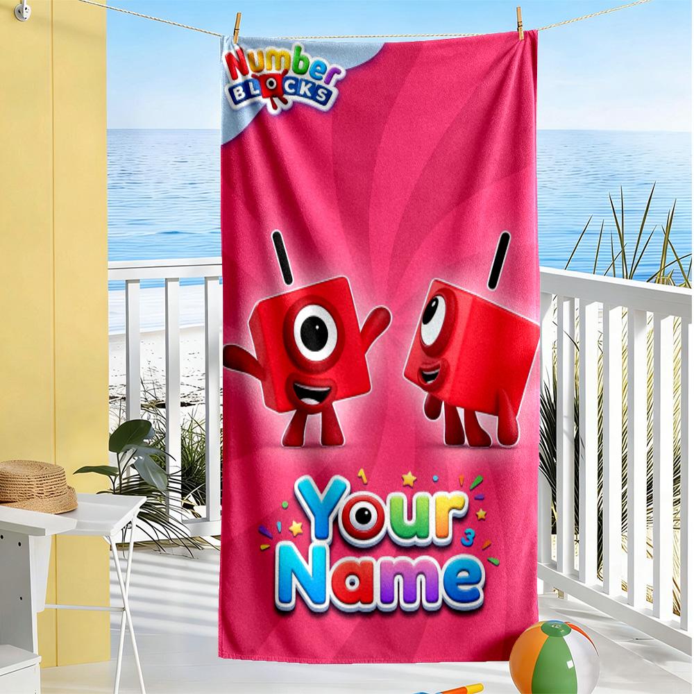 Numberblocks Customizable Name Beach Towel Quick-Dry Soft Microfiber Ideal for Travel Outdoor Swim Pool Yoga Surf Camping Hiking Gym Gift Holiday