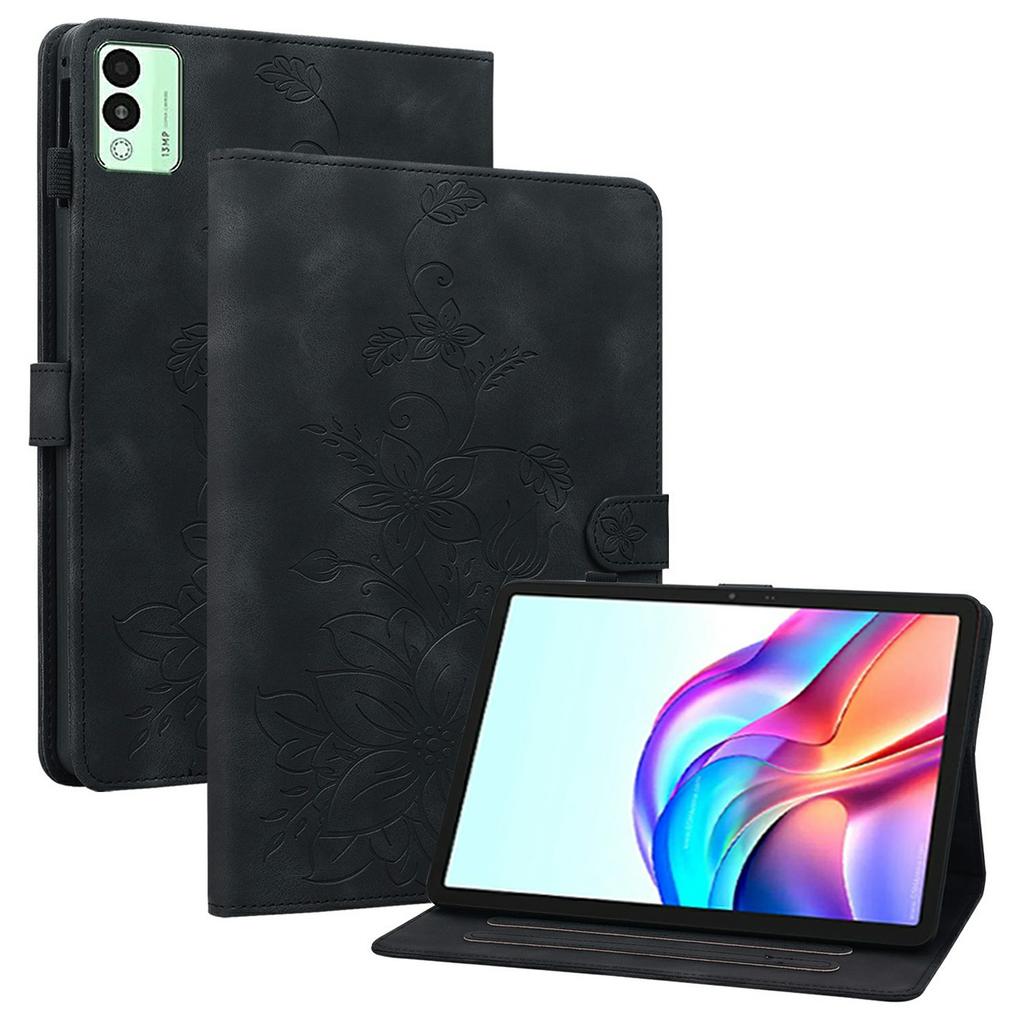 For TECNO Megapad 11 Case Lily Flower Imprint Card Slots Leather Tablet Cover