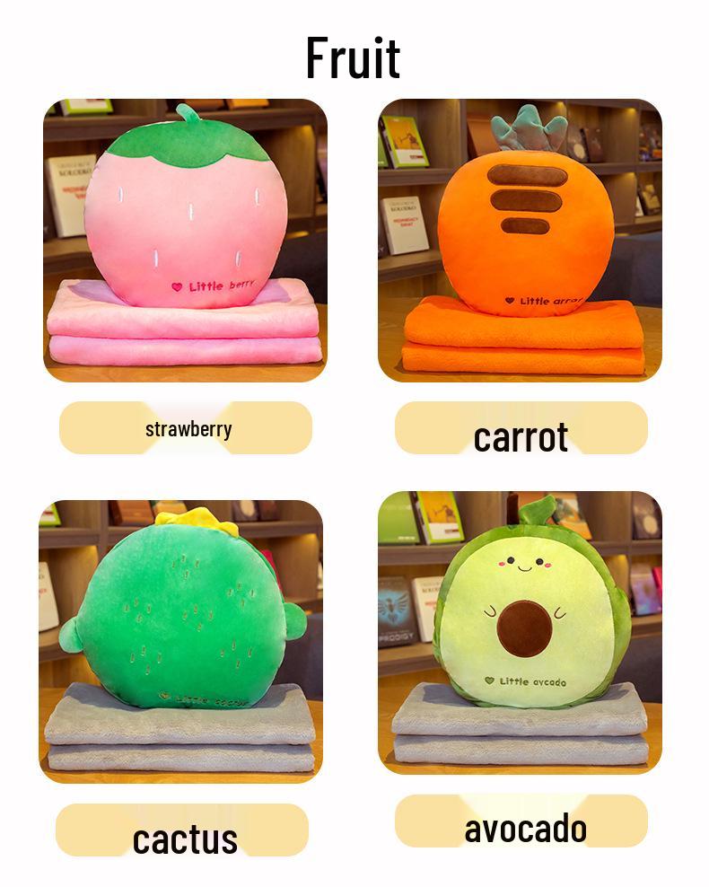Fruit Animal 3-in-1 Pillow Blanket: Dual-Use Nap Pillow, Car Cushion, and Air Conditioning Blanket