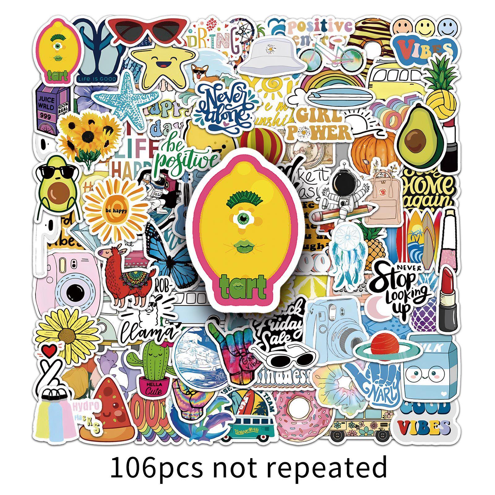 106 Adorable & Fresh Waterproof Cartoon Stickers for Scrapbooking & Phone Cases