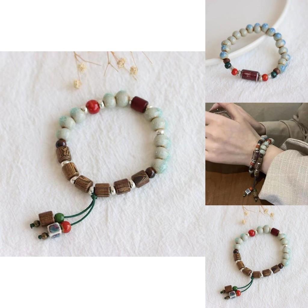 Jingdezhen Ceramic Beaded Bracelet Handcrafted Geometric Design For Men And Women
