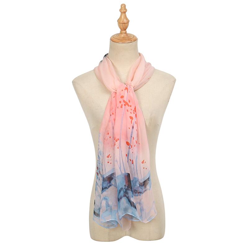 Colorful Voile Silk Scarf for Women Summer Beach Shawls Scarves Bufandas Foulard Luxury Brand Flower Design Long Muslim Hijabs