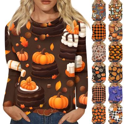 Women's Fashion Casual Long Sleeve Thanksgiving Printed Round Neck Loose Top