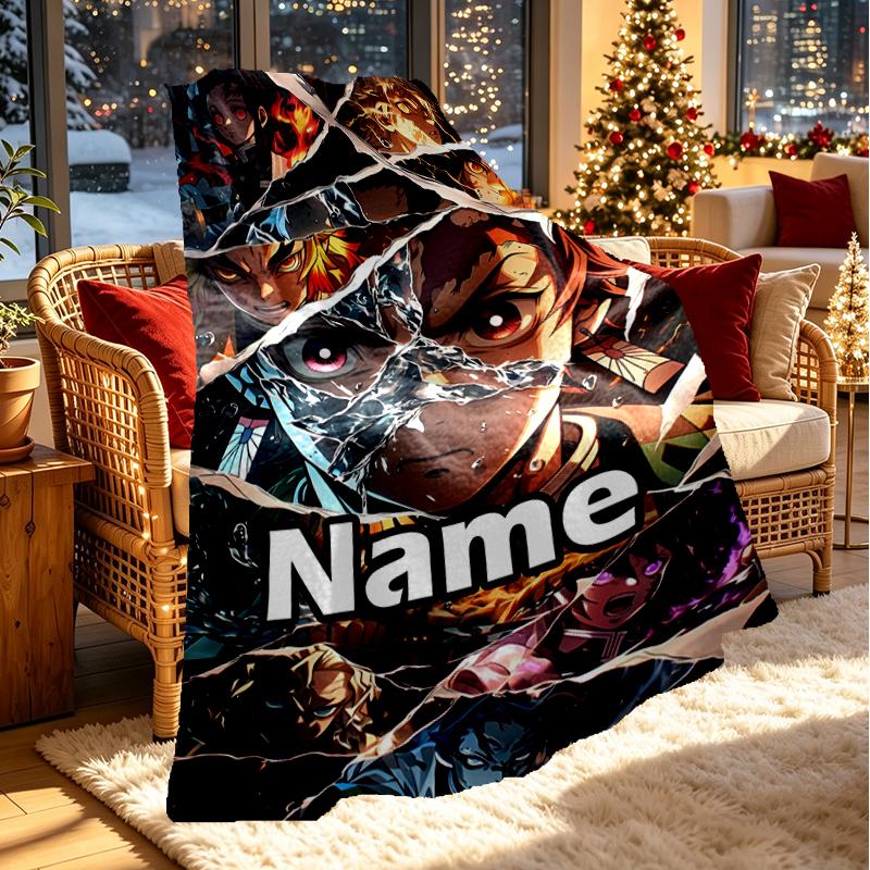 Custom Name Personalized Demon Slayer Print Blanket, Home Decor, Bedroom, Sofa, Camping, Couch, Gifts for Birthday Christmas