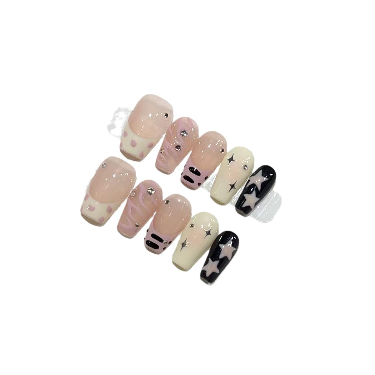 

Новый стиль ношения брони Ручная работа Девичий Инс Атмосфера Накладки для ногтей Ручная роспись Румяна Французский Весенне-летний Нейл-арт medium M