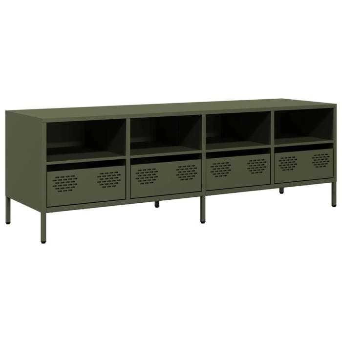 VidaXL Meuble TV vert olive 135x39x43,5 cm acier laminé à froid, support TV, buffet TV, armoire hifi, banc TV, armoire en 851332
