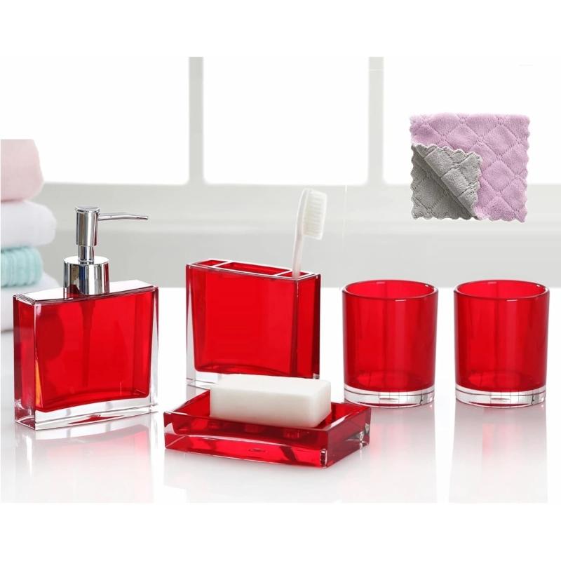 5-teiliges Acryl Badezimmer Organizer Set einschließlich Seifenspender, Zahnbürstenhalter, Becher, Tasse, Luxus Waschtischzubehör