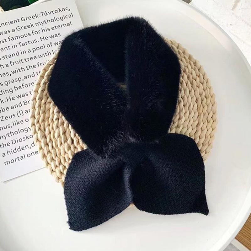 Winter Women Cross Faux Fur Straps Shawl Soft Neck Scarf Girls Ladies Autumn Winter Knitted Scarf