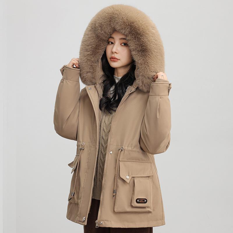 Removable fleece thickened pie overcome coat women's short winter new big fur collar down cotton clothes women's clothing