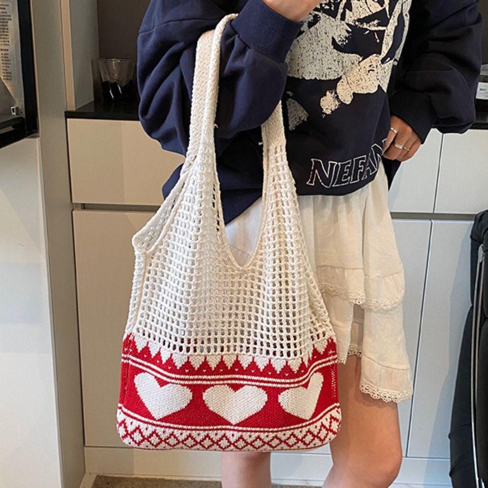 Leisure Crochet Bag Boho Weave Shoulder Bag Elegant Knitted Tote Bag  Travel