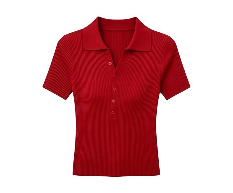 Women's Summer Slim-Fit Knit Lapel Top - Minimalist Short-Sleeved Pullover