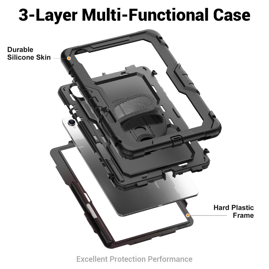 Hybrid Armor Stand Case for Samsung Galaxy Tab S11 2025 11.0 Inch SM-X730 SM-X736 SM-X736B with Screen Protector Rotating Cover