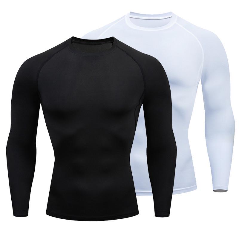 European Men's Quick-Dry Long Sleeve Stretch Fitness Shirt for Outdoor Running and Tennis