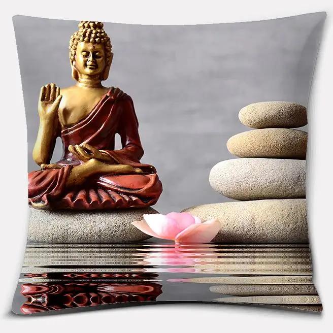 45X45Cm Buddha Zen Stone Buddhist Flower Pillow Case Home Office Decoration Throw Pillow Case Bedroom Sofa Cushion Cover