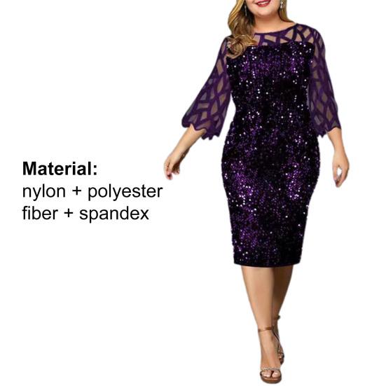 Dámské šaty Flitrové Síťované Prošívání Bodycon Duté 3/4 Rukáv O-výstřih Midi Šaty na Svatbu