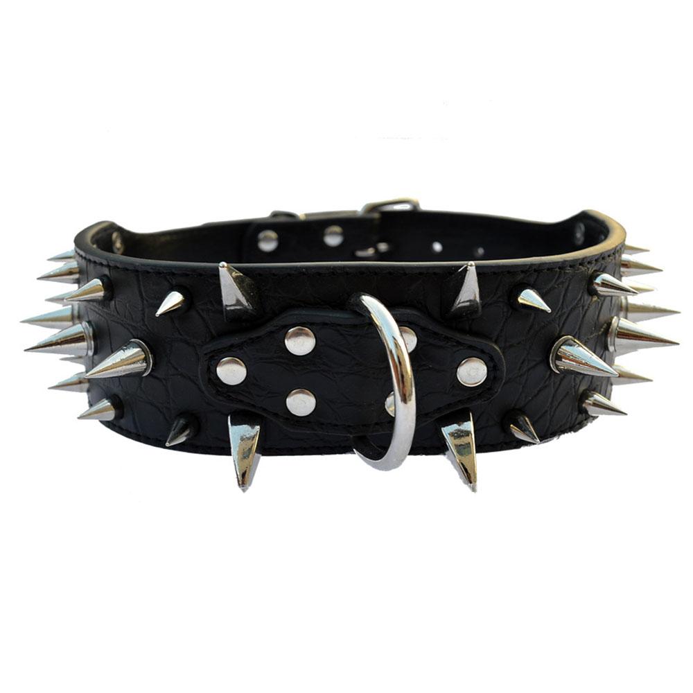 Spiked Studded Dog Collar with Large Sharp Spikes 2 Inch Wide Protect Dog's Neck from Bites Fit Pitbull Doberman German Shepherd