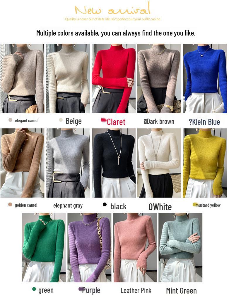 Korean Style Slim Fit Ribbed Knit Sweater - Women's Long Sleeve Half High Collar