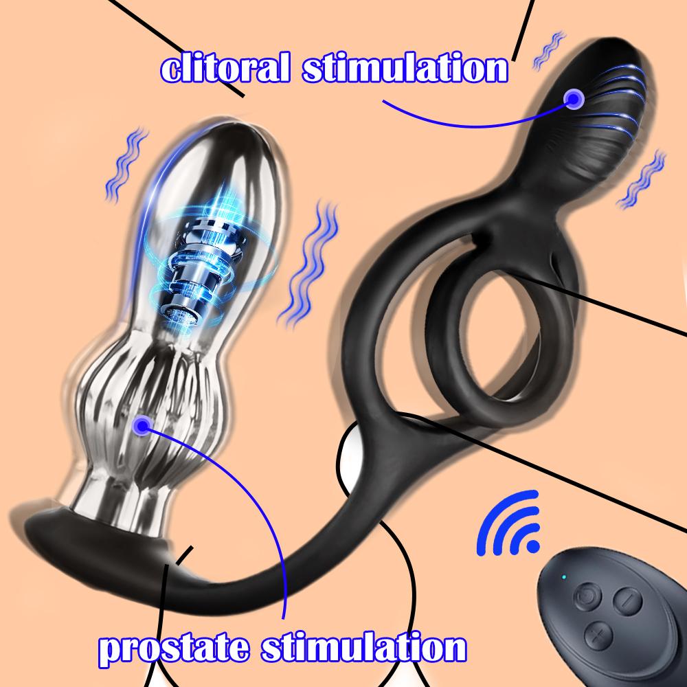 Vibrační erekční kroužek Masážní přístroj na prostatu Duální motorový pár Vibrátor Kovová anální zátka Duální kroužek na penis Klitoris Stimulátor Sexuální hračky pro dospělé pro muže Dálkové