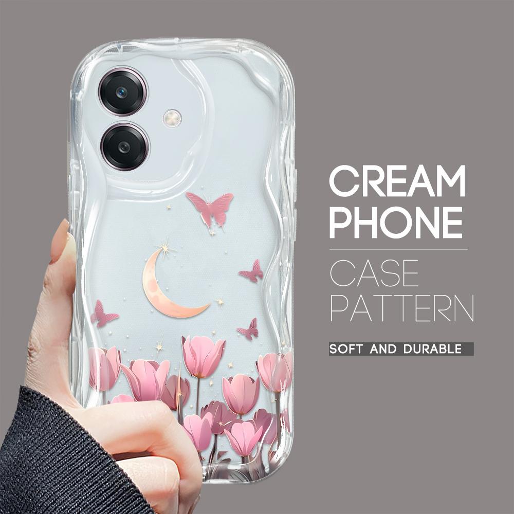 For OPPO A38 A18 A60 A58 A57s A96 Reno12 13 Realme C31 C30 Vivo V23e V30 Y27s Y28 Y36 Y76 Wave Edge Moon Butterfly Flowers Design Phone Case