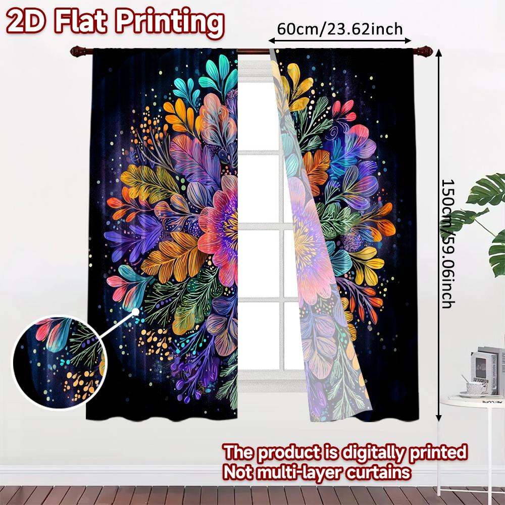 2D FLAT PRINTING 2pcs Curtains (Without Rod) Floral Mandala Design (4) New Year Holiday Curtains Versatile Durable Polyester