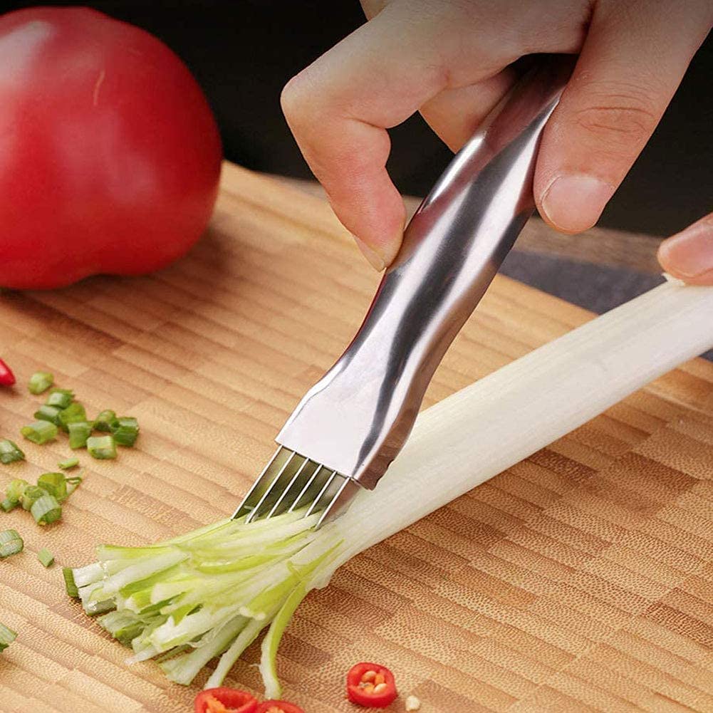 Stainless Steel Vegetable Garlic Cutter Shred Silk Knife Green Onion Slicer Food Chopper for Kitchen Potato Scallion Fruit Kiwi