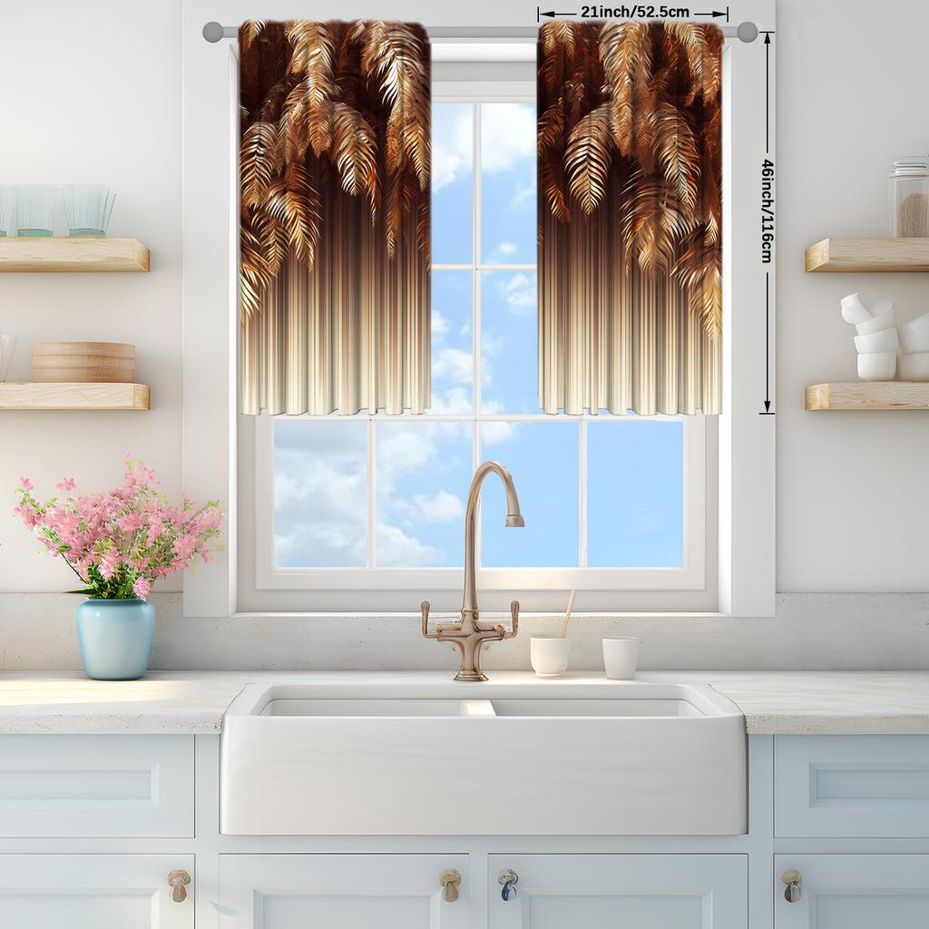Palm Leaf Printed Curtain for Home Decor - Rod Pocket Window Treatment for Bedroom, Kitchen, Living Room