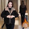 Chic Women's Petite Outerwear: Youthful, Fleece-Lined, Loose Slimming Fit for Tummy Concealment – New Autumn/Winter Arrival