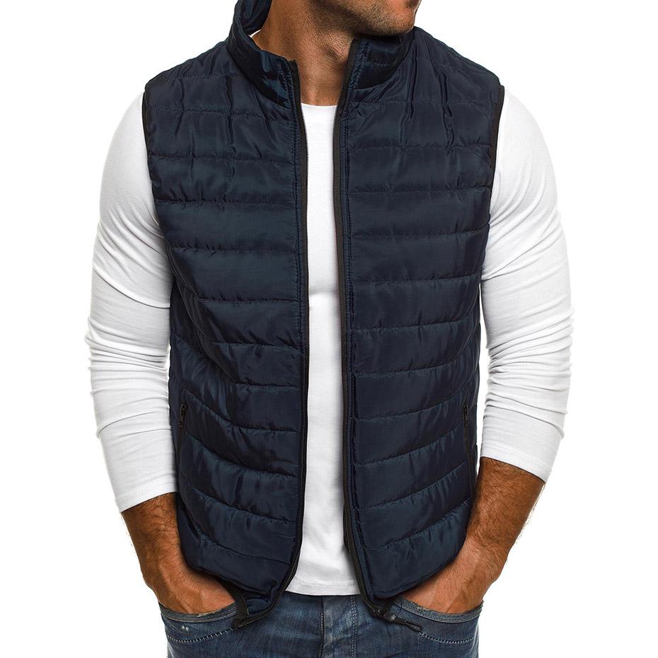

Aiwetin Men Sleeveless Vest Jackets Winter Fashion Male Cotton-Padded Vest Coats Men Stand Collar Warm Waistcoats Clothing 5XL M синій