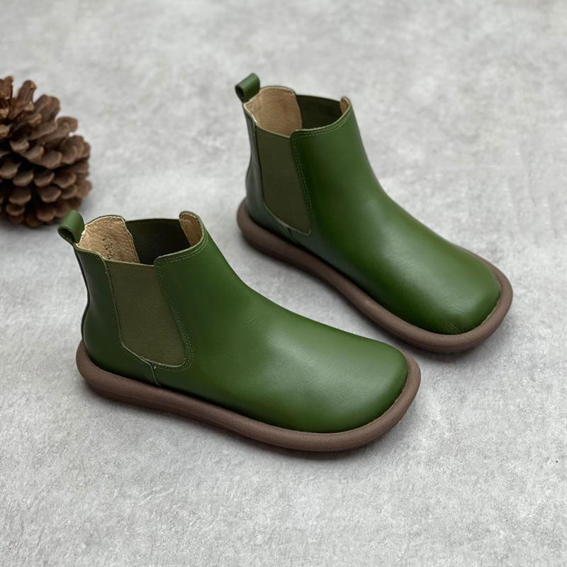 Fashion GKTINOO 2025 Autumn Winter New Genuine Leather Round Toe Chelsea Boots Casual Anti-slip Soft Sole Warm Women's Flat Boots