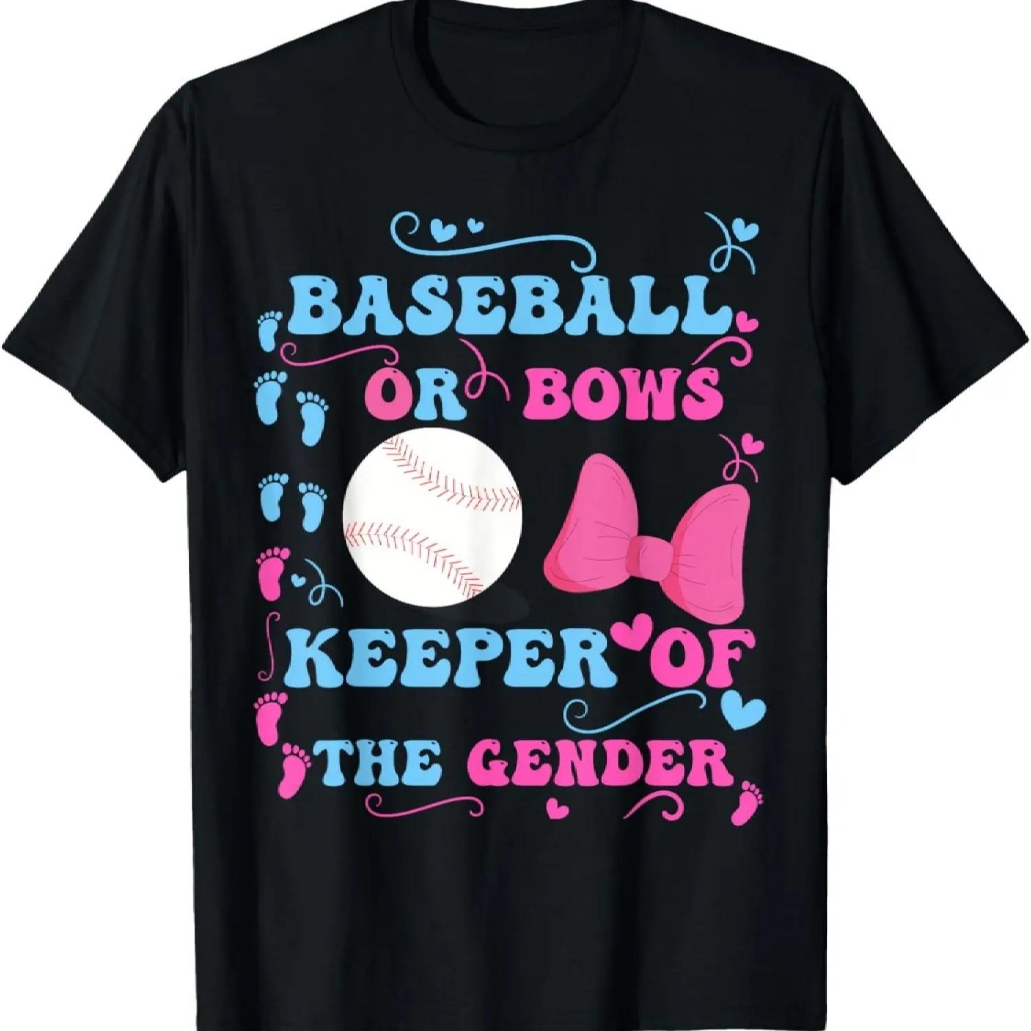 Baseball or Bows Funny Keeper of Gender Gender Reveal Party T-Shirt S