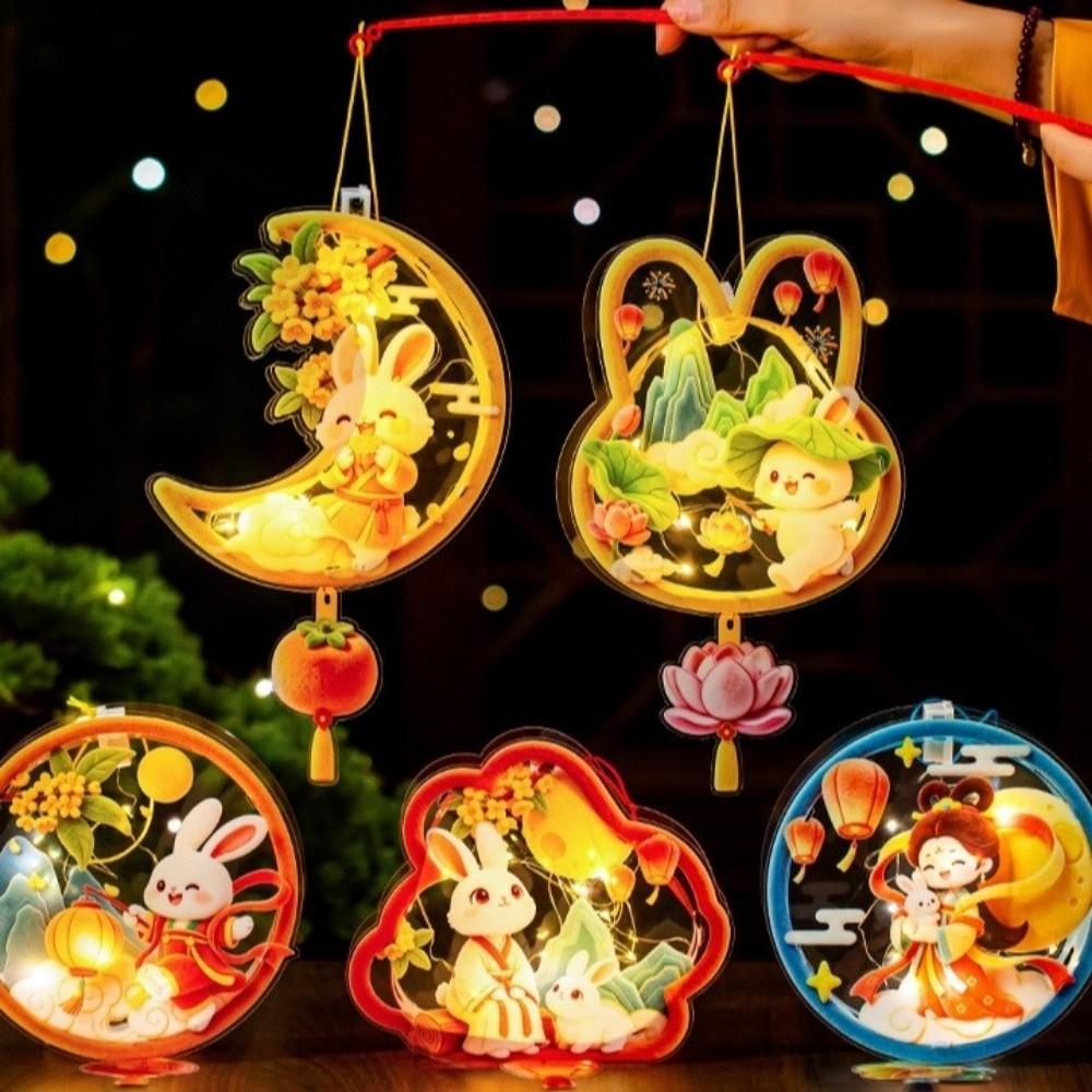 Cute Bunny Lantern Cartoon Handheld Rabbit Flower Lantern Mid Autumn Lantern  Holiday Decoration