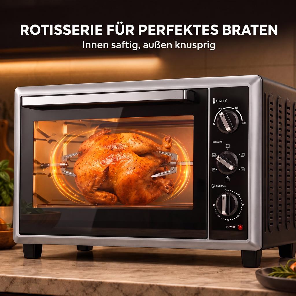 46 L Mini Oven with Rotisserie, Convection, Temperature Control and Timer, 1800 W, Black
