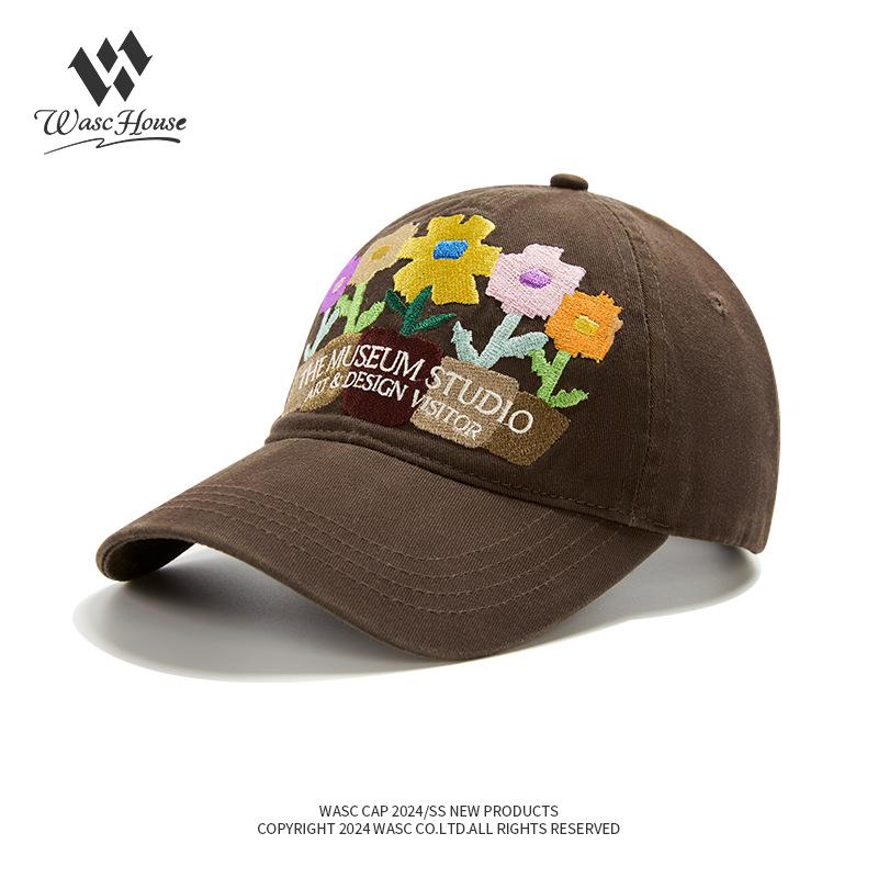 Korean Five-pot Flower Embroidery Baseball Cap Female Couple Soft Top Street Shade Sunscreen Cap Male