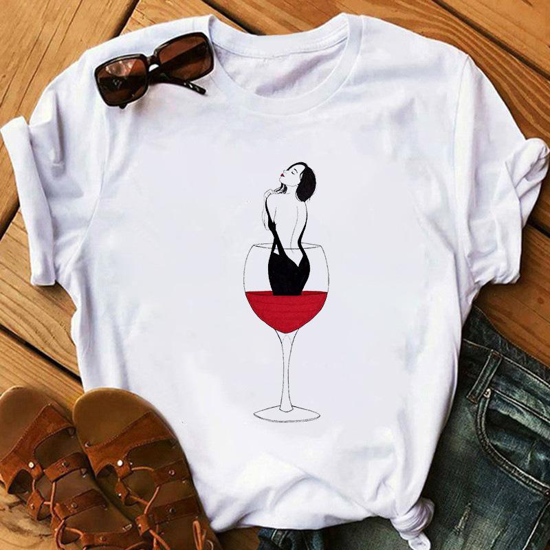 New Red Wine Glass Girls Printed Tshirt Summer Short Sleeve Unisex and Women Short Sleeve Tshirt Oversized T Shirt  Harajuku Tops
