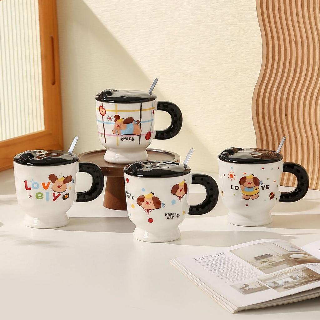 Creative Cartoon Puppy Ceramic Cups Couple High Appearance Level Mugs Office Drinking Cups  Milk Cups Tall Glasses