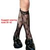 Women Gothic Punk Hollow Out Bowknot Mesh Fishnet Calf Socks Japanese Style Sweet Lace Trim Elastic Knee High Long Socks