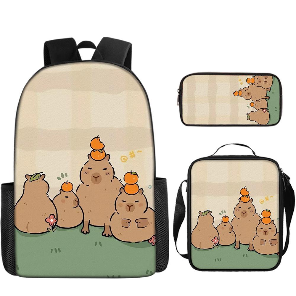 Luxus Neuheit Eigenartig Lustig Cool Capybara 3D Druck 3 Stück/Set Schüler Schultaschen Laptop Tagesrucksack Rucksack Lunchtasche Federmäppchen