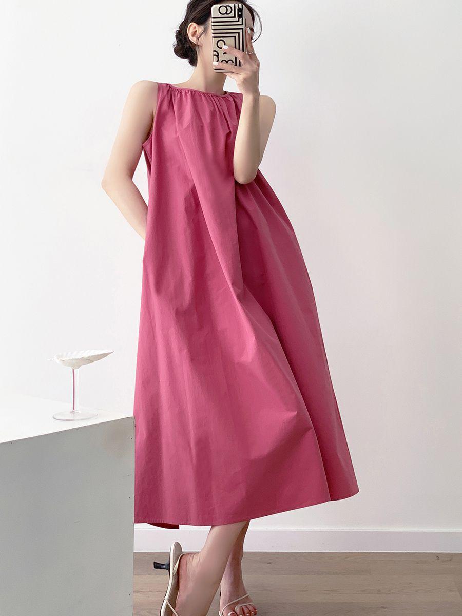 White and Raspberry Red A-Line Sleeveless French Tea Break Dress for Women - Summer Edition XXL малиново-красный