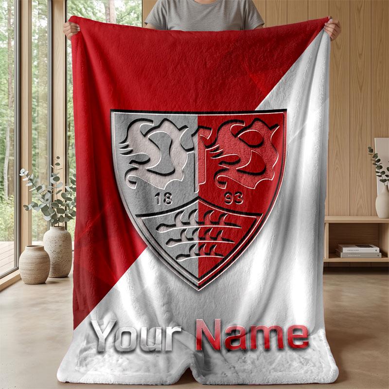VfB Stuttgart FC Coperta in Flanella con Nome Personalizzato Logo Calcio Coperta in Pile Personalizzata Regalo Speciale per Divano Camera da Letto Casa