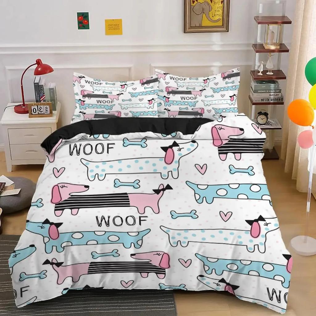 Set Copripiumino Bassotto Stile Cartone Animato Bassotti Set Biancheria da Letto King Size per Amanti dei Cani Bambini Adolescenti 2/3pz Copripiumino Singolo