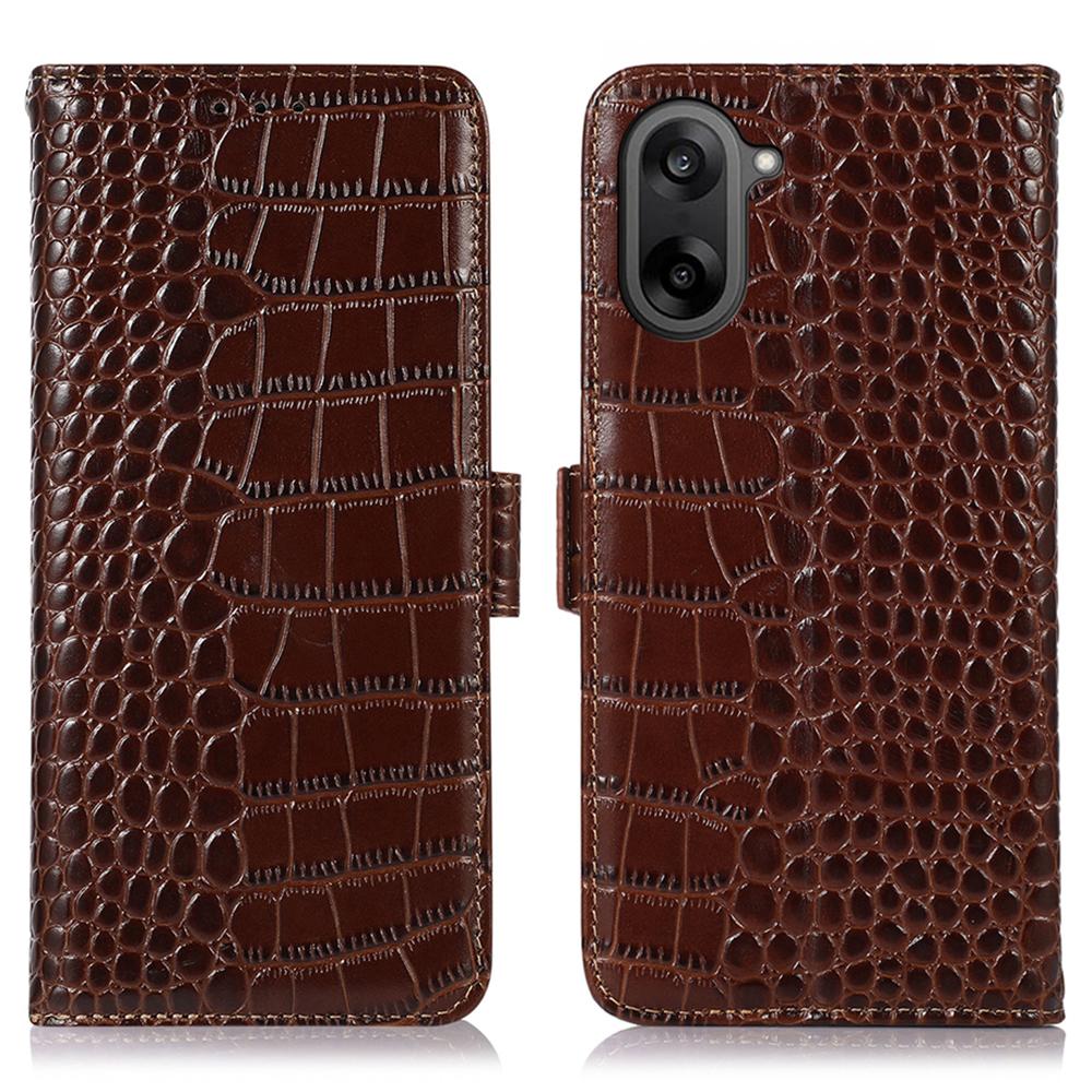 For OnePlus Nord CE 5G/Ace 5 Racing 5G Case RFID Blocking Wallet Crocodile Texture Genuine Cow Leather Phone Cover