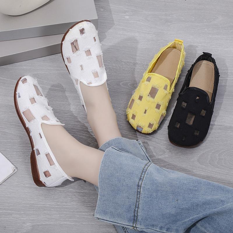 Hollow mesh breathable single shoes women's summer new models are good to fit holes women's shoes shallow mouth Doudou shoes flat bottom ladyshoes