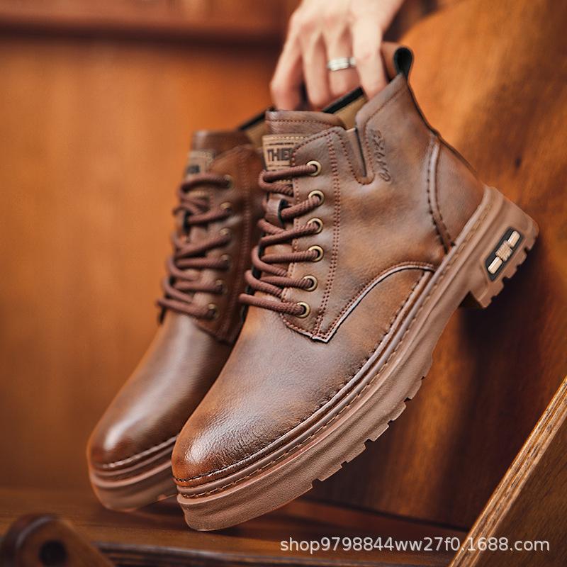 Men's shoes 2025 autumn new Martin boots thick-soled medium-top retro versatile casual tooling British style short boots