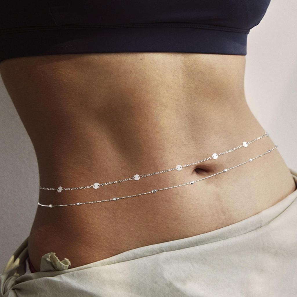 European-American Double Layer Bead & Metal Waist Chain - Women's Versatile Bikini Accessory