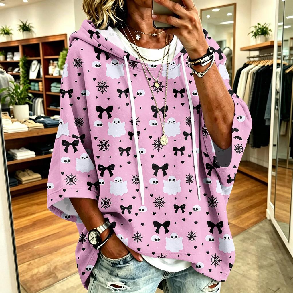 Women's Hoodie with Halloween Print, Loose Fit Casual Pullover Top
