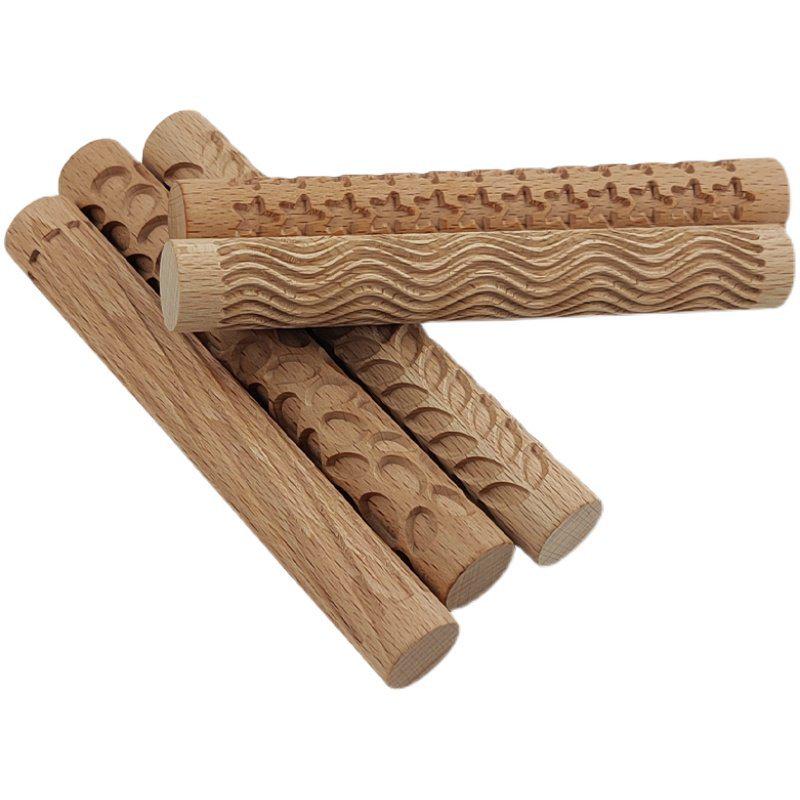 Wave Pattern Wooden Clay Roller for Pottery and Sculpture