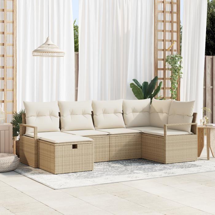 Ensemble de canapé de jardin 6 pièces avec coussins en poly rattan beige 3359180